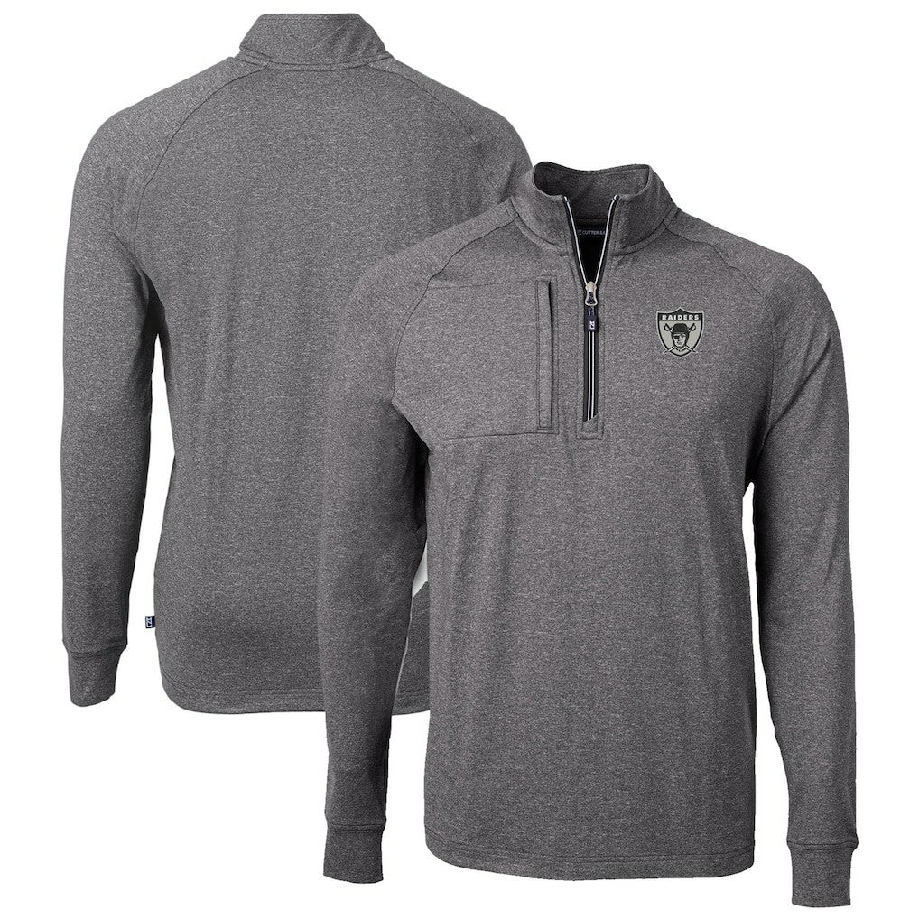 Las Vegas Raiders Cutter & Buck Big & Tall Adapt Eco Raglan Quarter-Zip Jacket - Heather Black - NFL