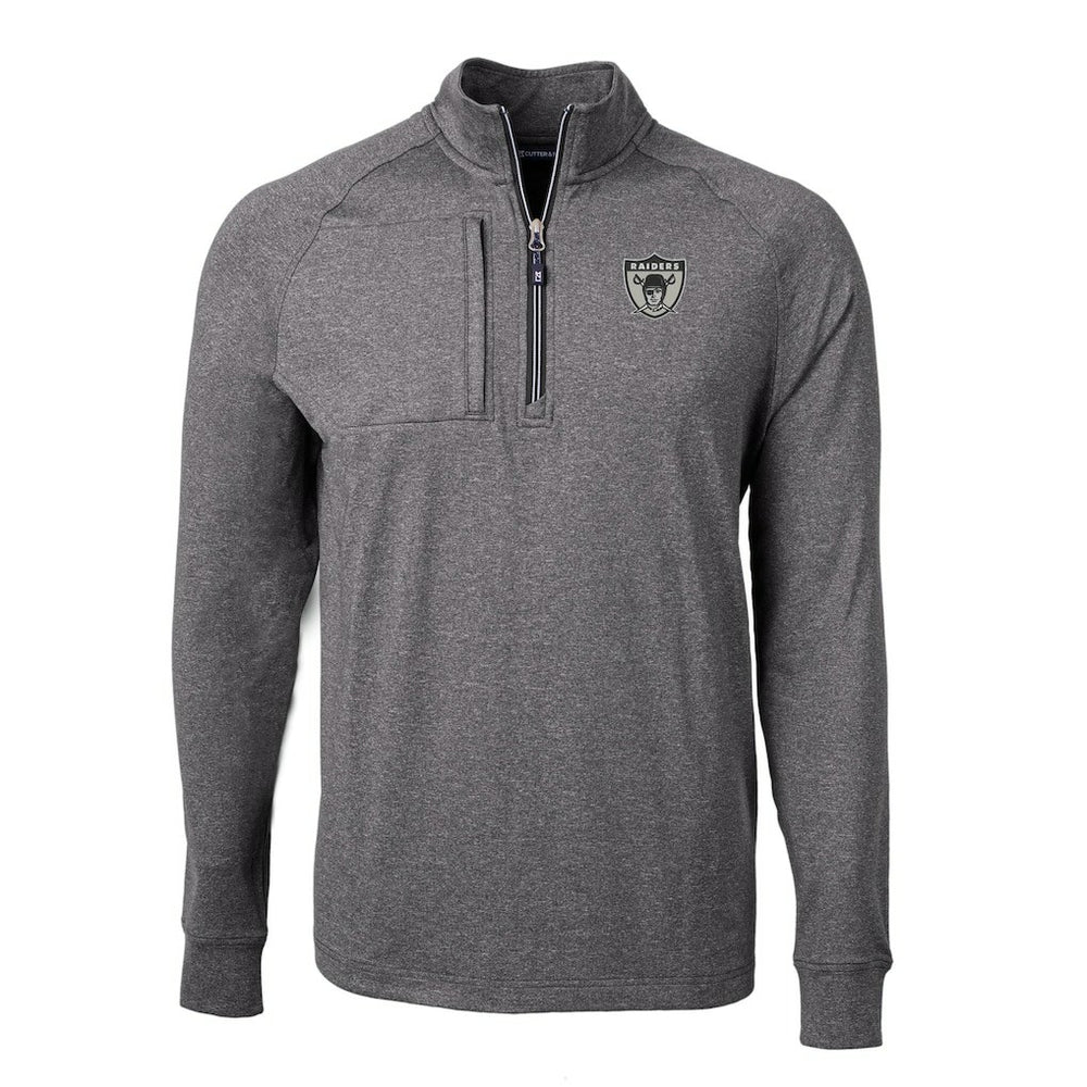Las Vegas Raiders Cutter & Buck Big & Tall Adapt Eco Raglan Quarter-Zip Jacket - Heather Black - NFL