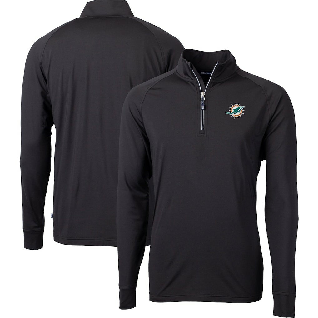 Miami Dolphins Cutter & Buck Big & Tall Adapt Eco DryTec Raglan Quarter-Zip Jacket - Black - NFL