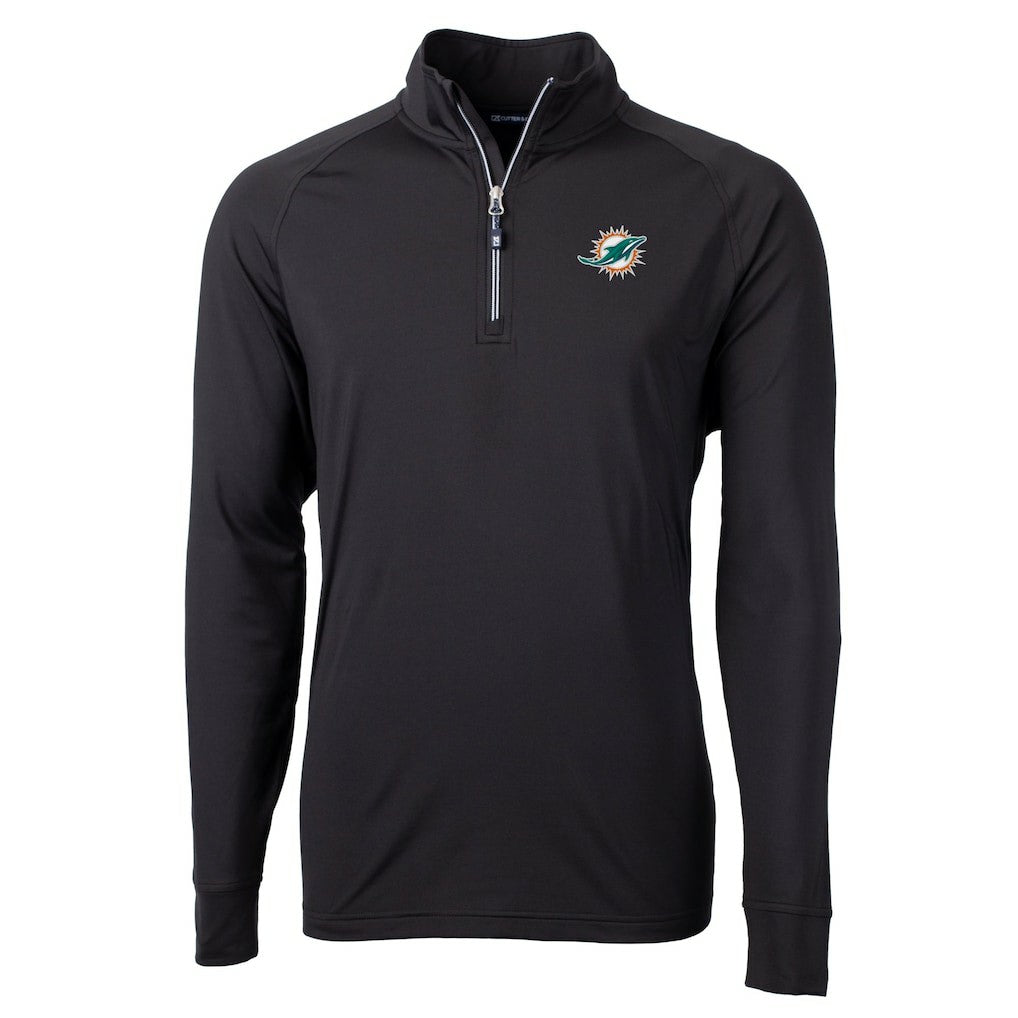 Miami Dolphins Cutter & Buck Big & Tall Adapt Eco DryTec Raglan Quarter-Zip Jacket - Black - NFL