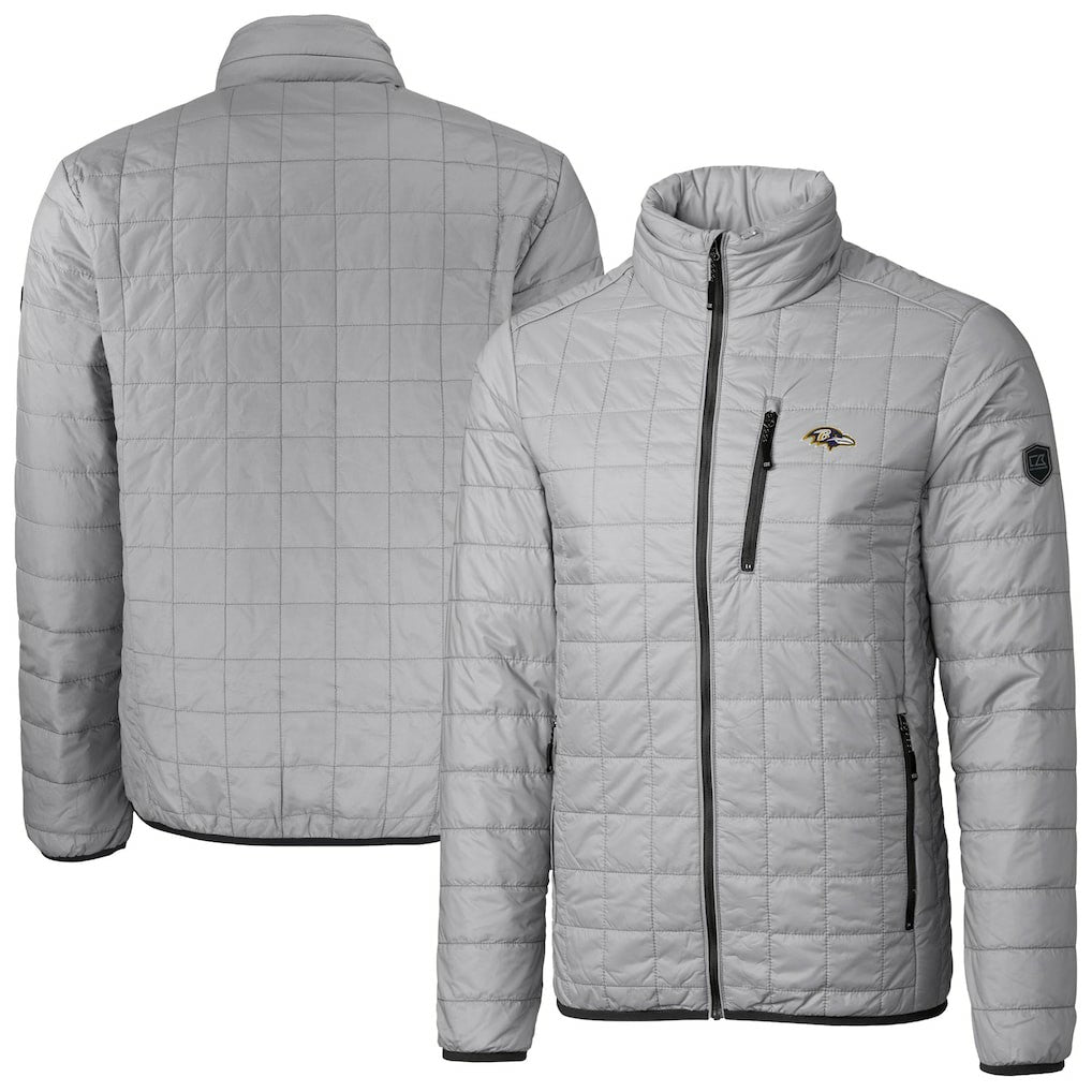 Baltimore Ravens Cutter & Buck Big & Tall Rainier PrimaLoft Eco Insulated Full-Zip Hoodie Puffer Jacket - Gray - NFL