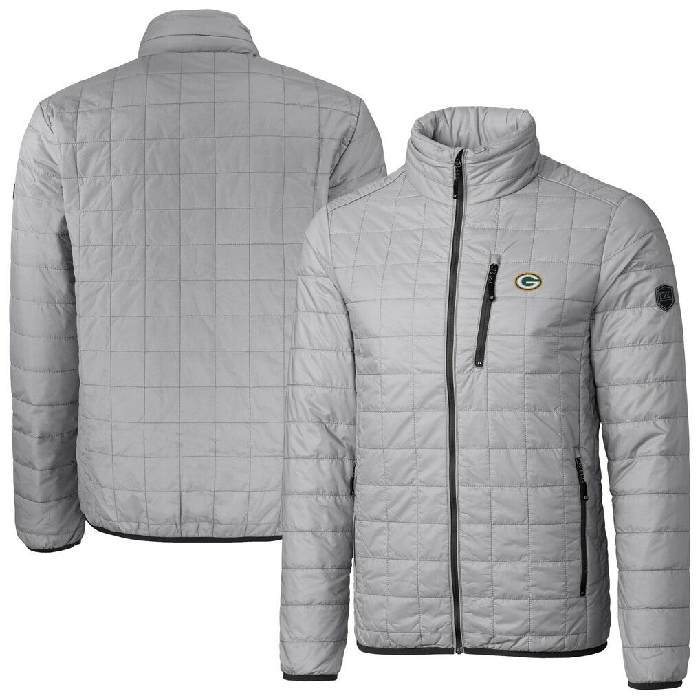 Green Bay Packers Cutter & Buck Big & Tall Rainier PrimaLoft Eco Insulated Full-Zip Hoodie Puffer Jacket - Gray - NFL