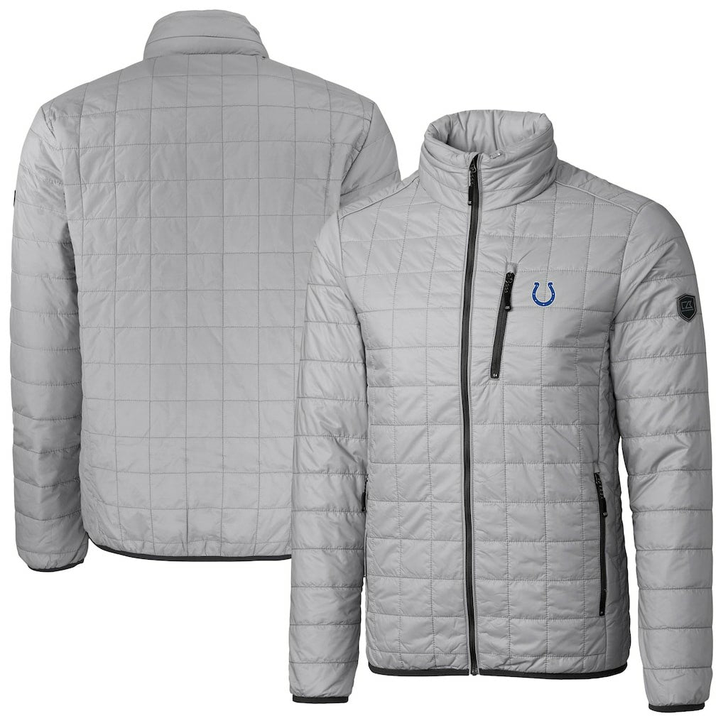 Indianapolis Colts Cutter & Buck Big & Tall Rainier PrimaLoft Eco Insulated Full-Zip Hoodie Puffer Jacket - Gray - NFL