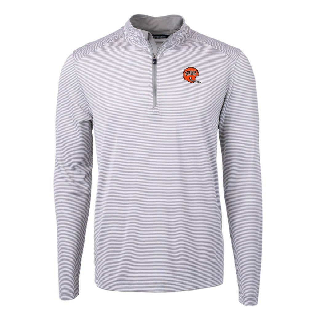 Cincinnati Bengals Cutter & Buck Big & Tall Virtue Eco Pique Micro Stripe Tri-Blend Quarter-Zip Jacket - Gray - NFL