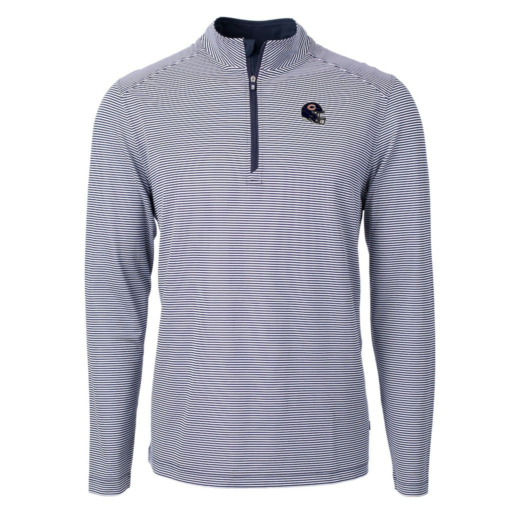 Chicago Bears Cutter & Buck Big & Tall Virtue Eco Pique Micro Stripe Tri-Blend Quarter-Zip Jacket - Navy - NFL