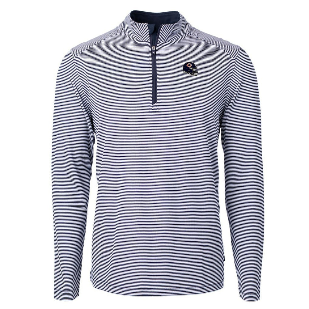 Chicago Bears Cutter & Buck Big & Tall Virtue Eco Pique Micro Stripe Tri-Blend Quarter-Zip Jacket - Navy - NFL