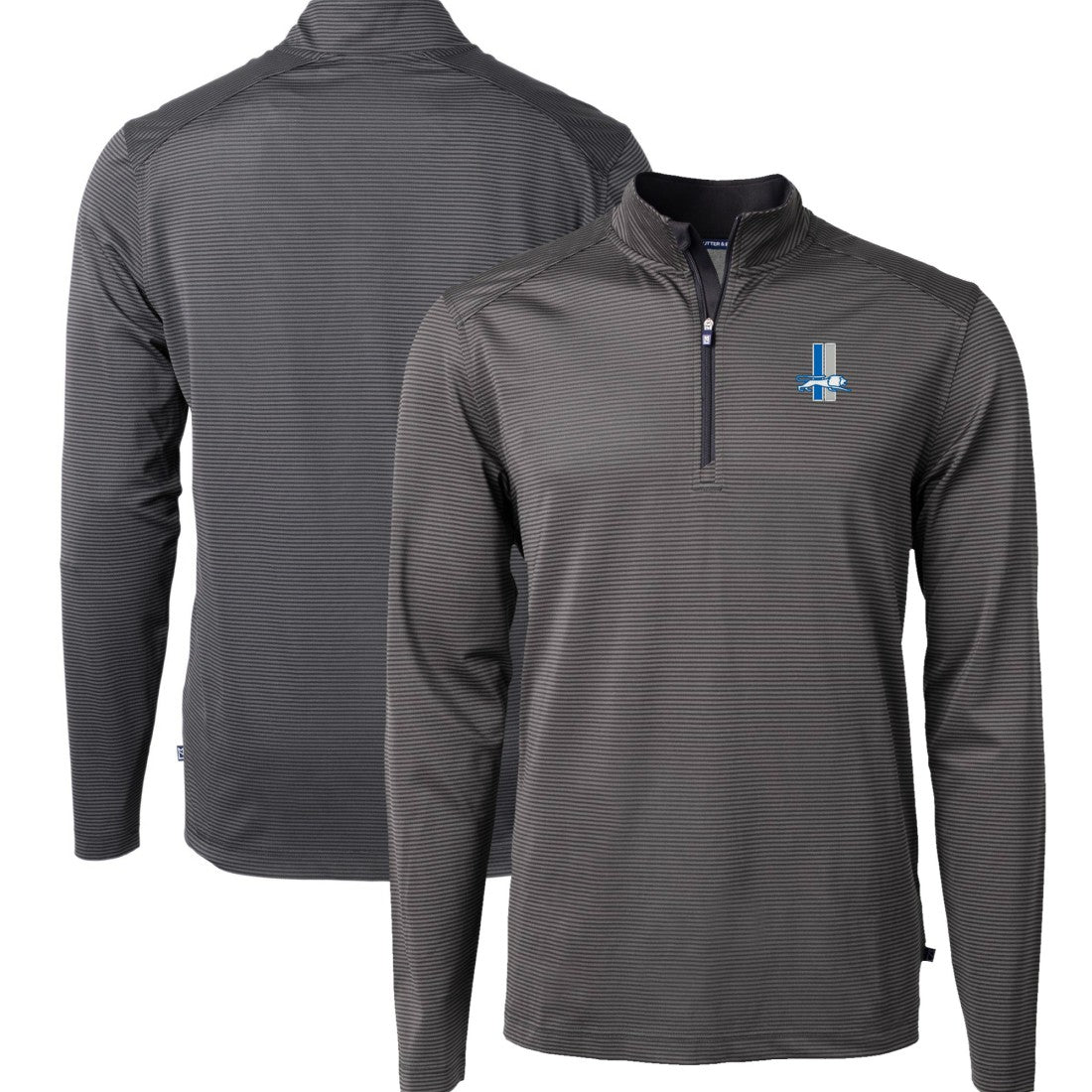 Detroit Lions Cutter & Buck Big & Tall Virtue Eco Pique Micro Stripe Tri-Blend Quarter-Zip Jacket - Black - NFL