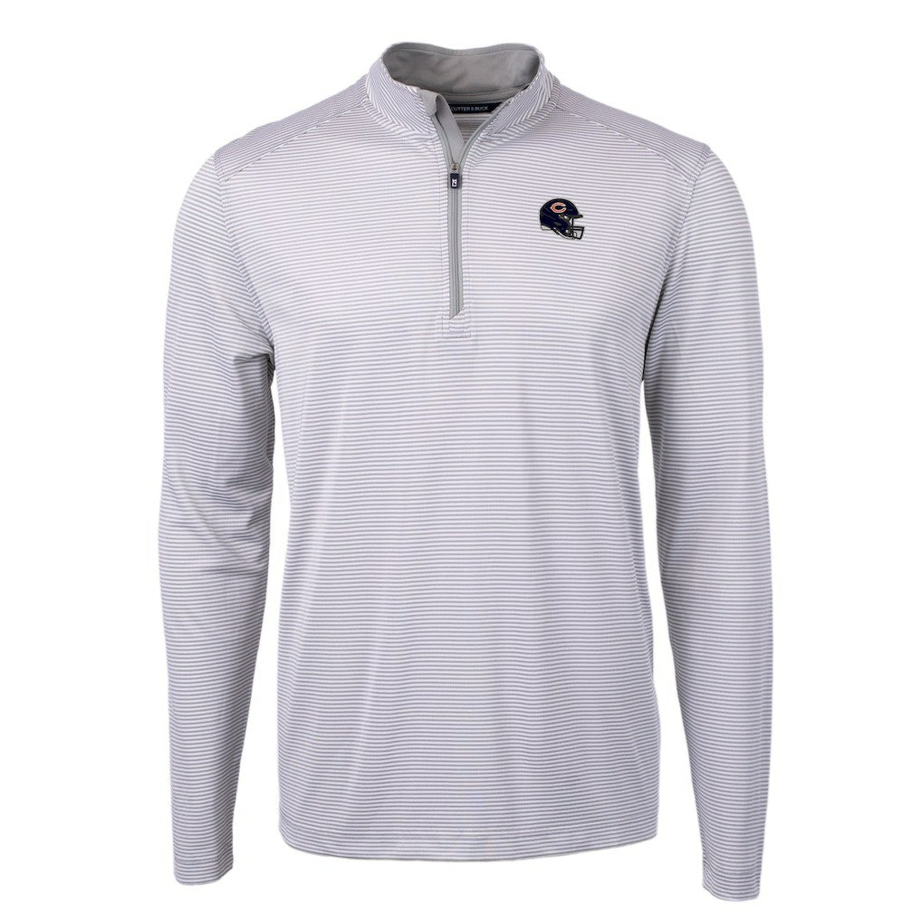 Chicago Bears Cutter & Buck Big & Tall Virtue Eco Pique Micro Stripe Tri-Blend Quarter-Zip Jacket - Gray - NFL