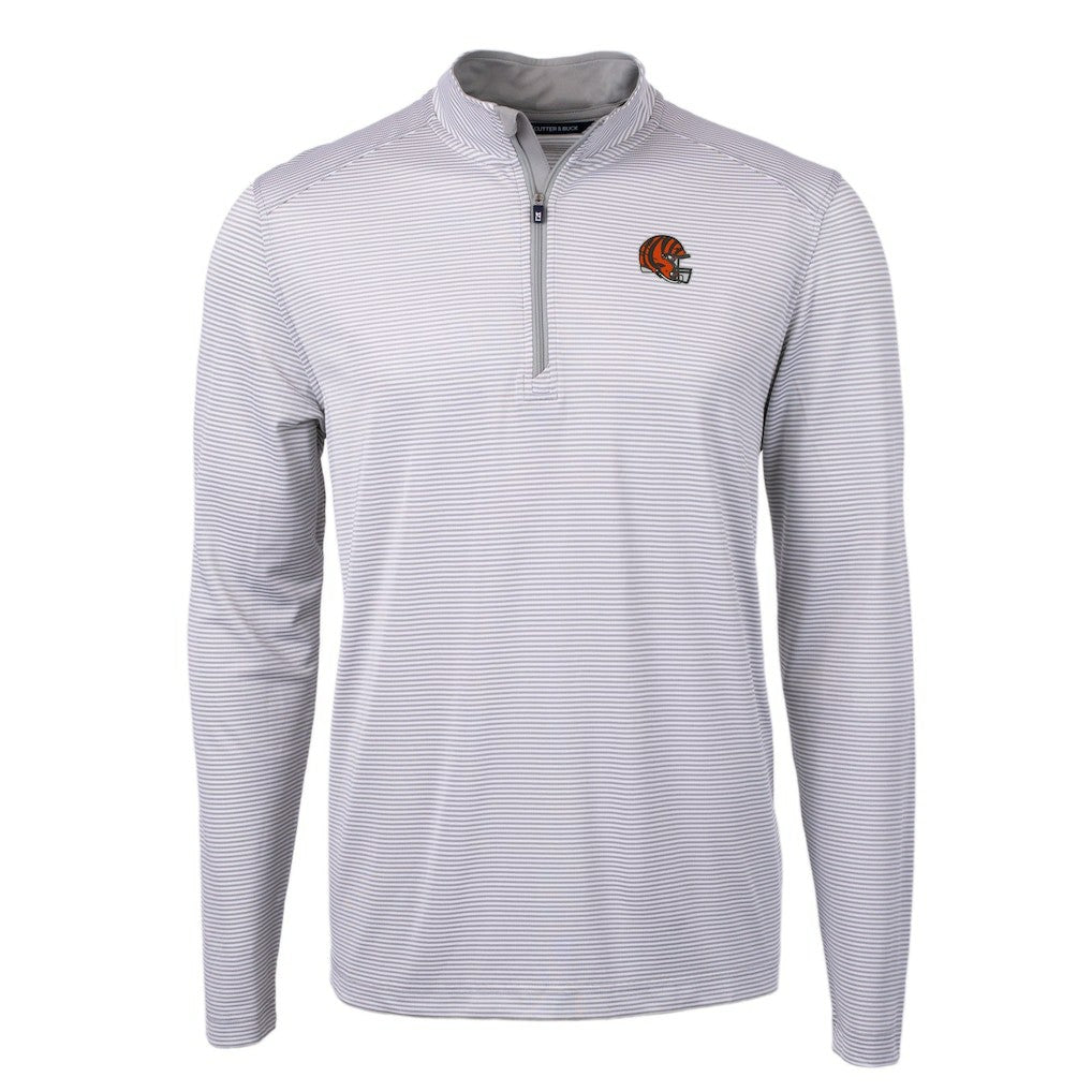 Cincinnati Bengals Cutter & Buck Big & Tall Virtue Eco Pique Micro Stripe Tri-Blend Quarter-Zip Jacket - Gray - NFL
