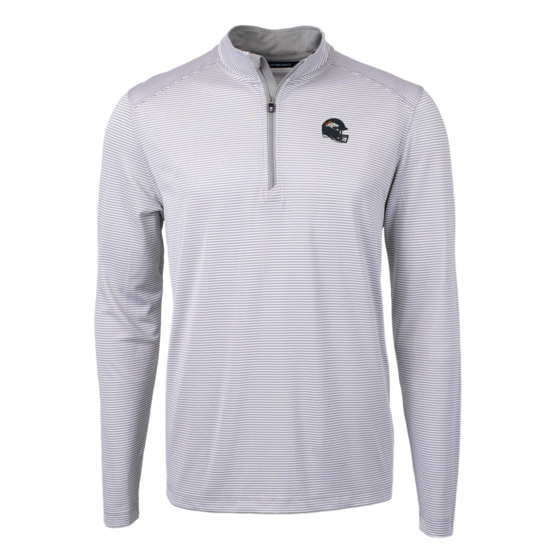 Denver Broncos Cutter & Buck Big & Tall Virtue Eco Pique Micro Stripe Tri-Blend Quarter-Zip Jacket - Gray - NFL