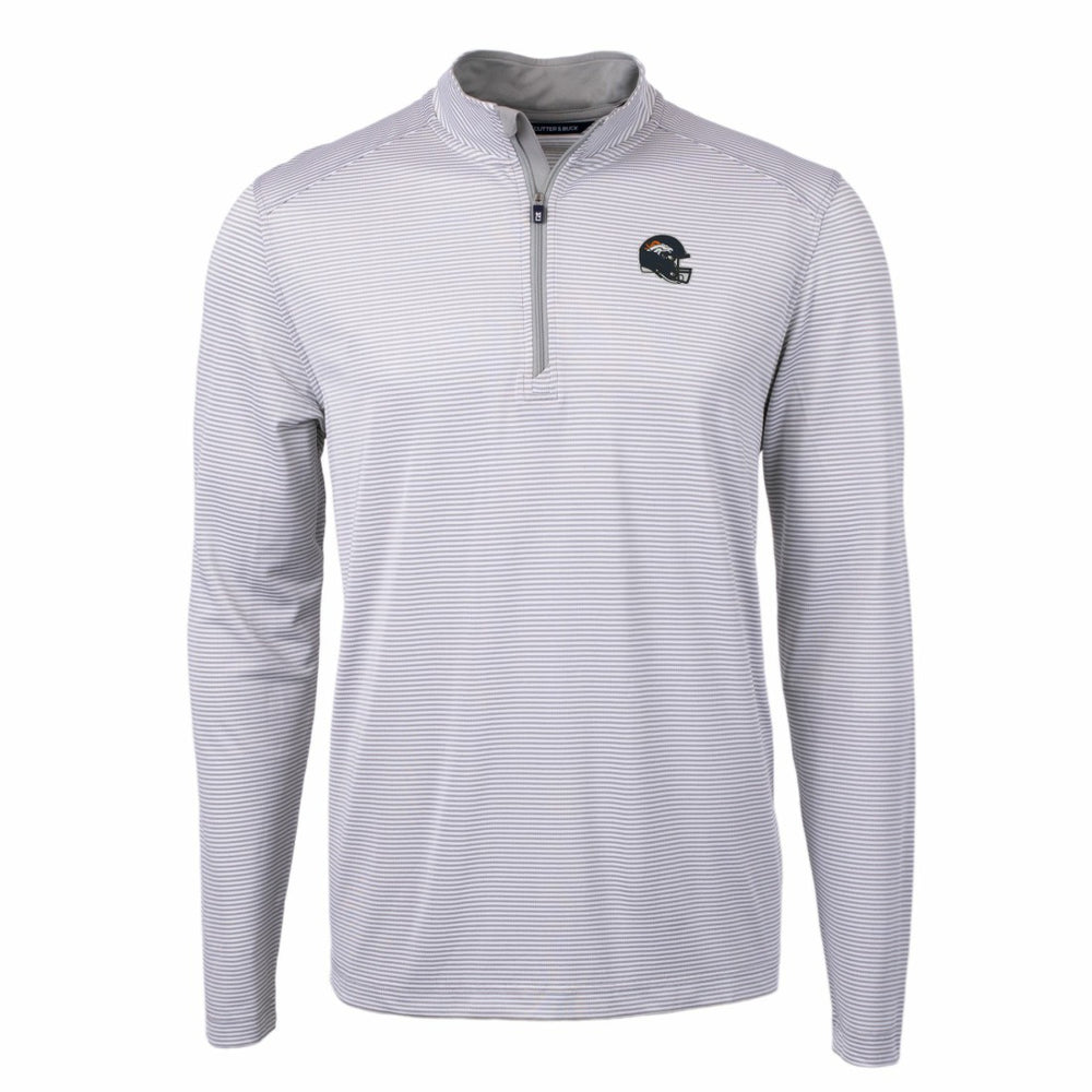 Denver Broncos Cutter & Buck Big & Tall Virtue Eco Pique Micro Stripe Tri-Blend Quarter-Zip Jacket - Gray - NFL