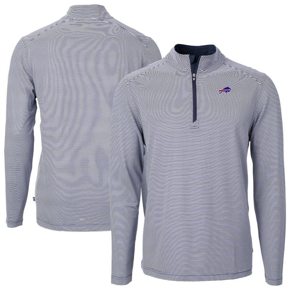 Buffalo Bills Cutter & Buck Big & Tall Virtue Eco Pique Micro Stripe Tri-Blend Quarter-Zip Jacket - Navy - NFL