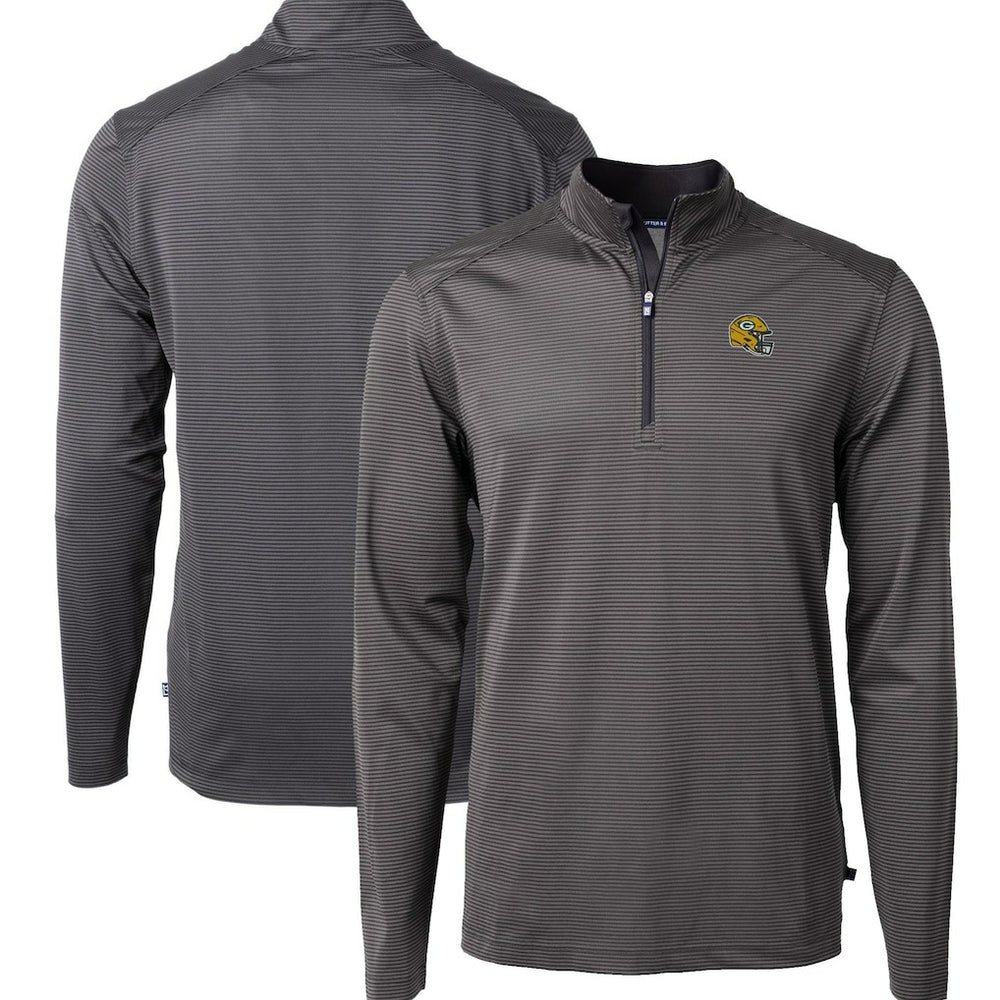 Green Bay Packers Cutter & Buck Big & Tall Virtue Eco Pique Micro Stripe Tri-Blend Quarter-Zip Jacket - Black - NFL