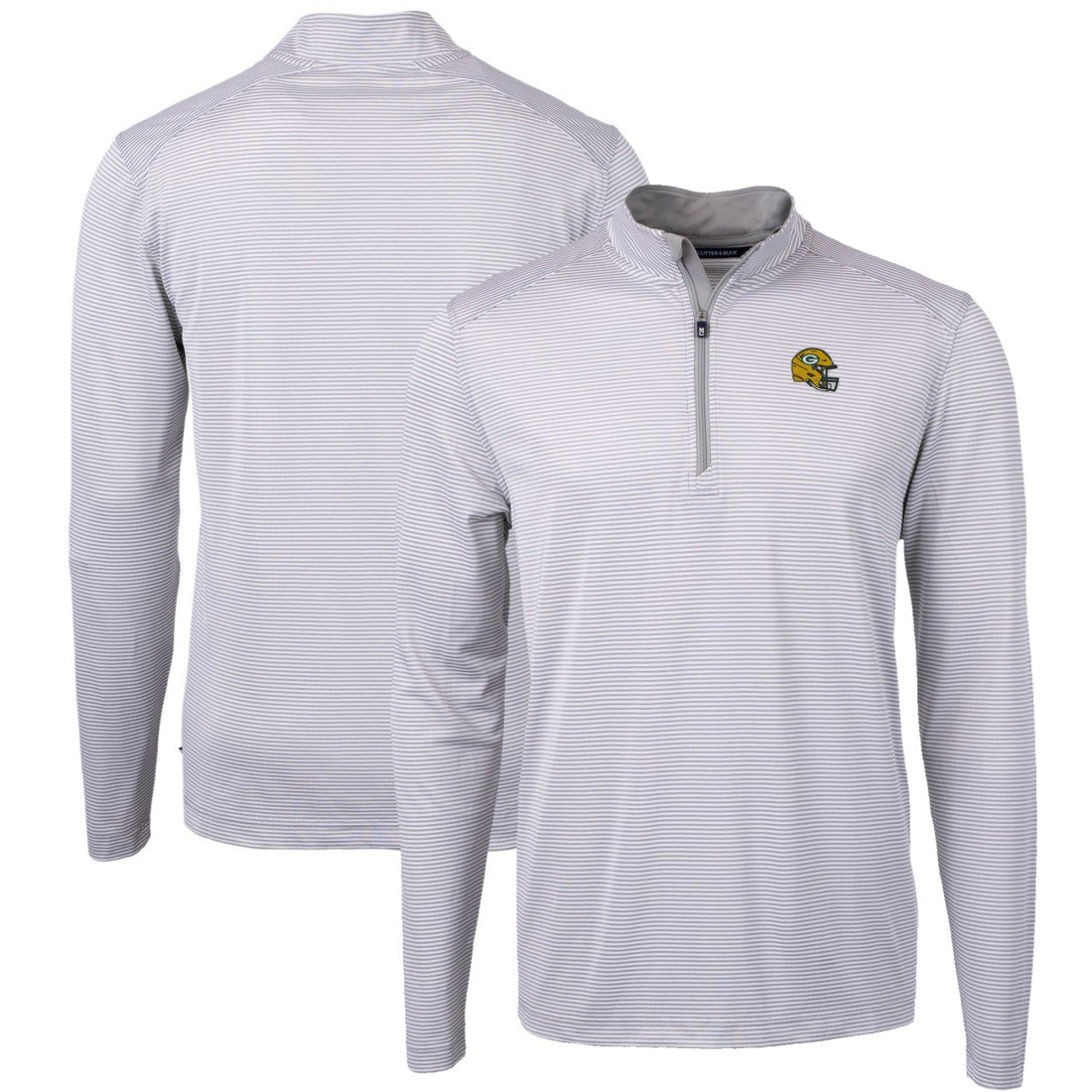 Green Bay Packers Cutter & Buck Big & Tall Virtue Eco Pique Micro Stripe Tri-Blend Quarter-Zip Jacket - Gray - NFL