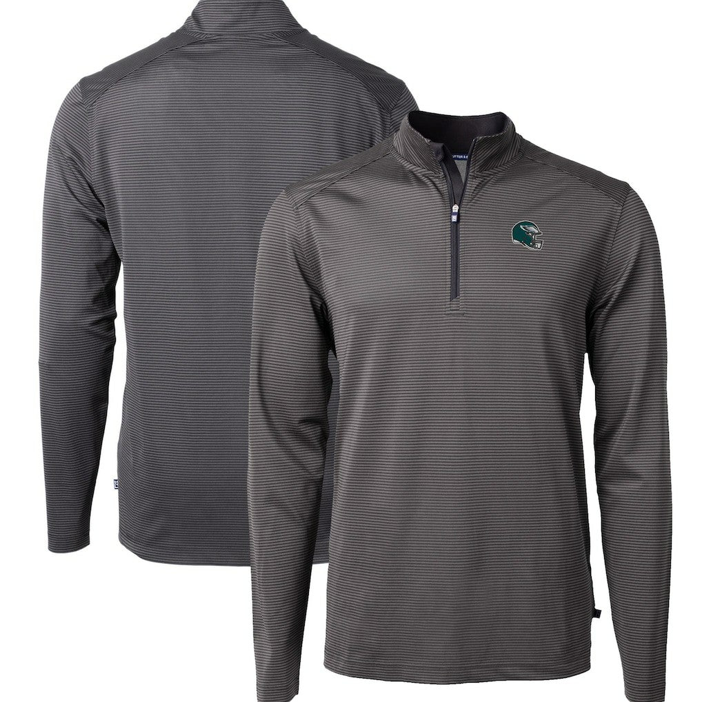 Philadelphia Eagles Cutter & Buck Big & Tall Virtue Eco Pique Micro Stripe Tri-Blend Quarter-Zip Jacket - Black - NFL