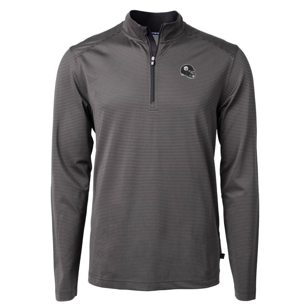 Pittsburgh Steelers Cutter & Buck Big & Tall Virtue Eco Pique Micro Stripe Tri-Blend Quarter-Zip Jacket - Black - NFL