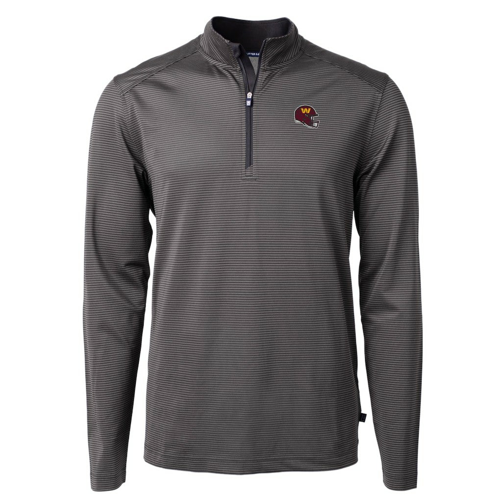 Washington Commanders Cutter & Buck Big & Tall Virtue Eco Pique Micro Stripe Tri-Blend Quarter-Zip Jacket - Black - NFL