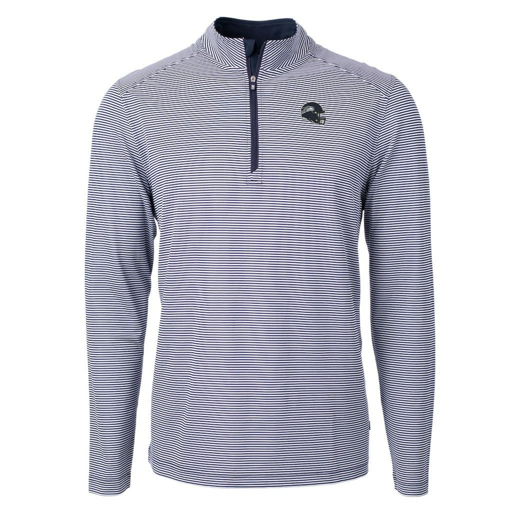 Seattle Seahawks Cutter & Buck Big & Tall Virtue Eco Pique Micro Stripe Tri-Blend Quarter-Zip Jacket - College Navy - NFL