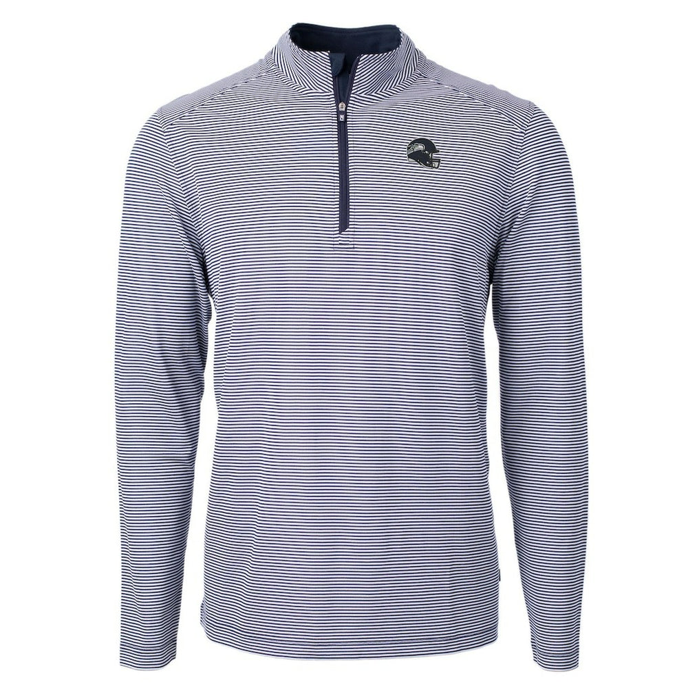 Seattle Seahawks Cutter & Buck Big & Tall Virtue Eco Pique Micro Stripe Tri-Blend Quarter-Zip Jacket - College Navy - NFL