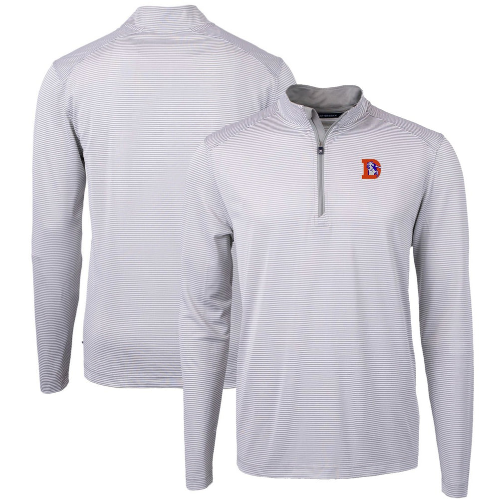 Denver Broncos Cutter & Buck Big & Tall Virtue Eco Pique Micro Stripe Tri-Blend Quarter-Zip Jacket - Gray - NFL