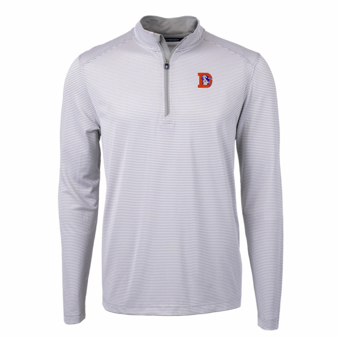 Denver Broncos Cutter & Buck Big & Tall Virtue Eco Pique Micro Stripe Tri-Blend Quarter-Zip Jacket - Gray - NFL
