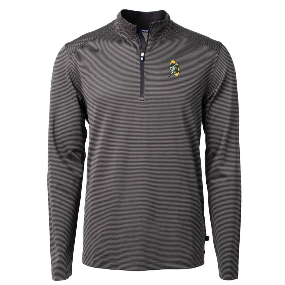 Green Bay Packers Cutter & Buck Big & Tall Virtue Eco Pique Micro Stripe Tri-Blend Quarter-Zip Jacket - Black - NFL