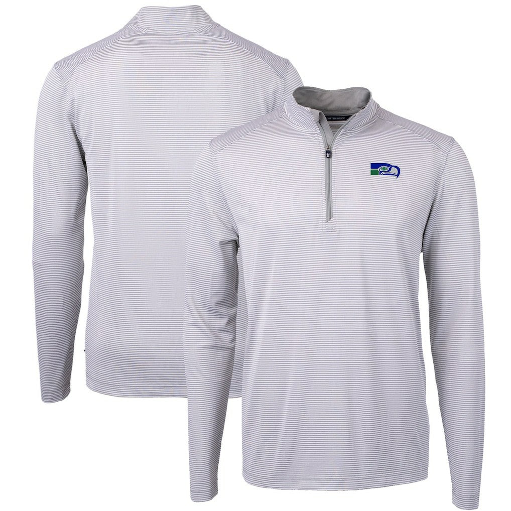 Seattle Seahawks Cutter & Buck Big & Tall Virtue Eco Pique Micro Stripe Tri-Blend Quarter-Zip Jacket - Gray - NFL