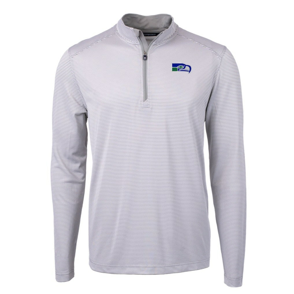 Seattle Seahawks Cutter & Buck Big & Tall Virtue Eco Pique Micro Stripe Tri-Blend Quarter-Zip Jacket - Gray - NFL