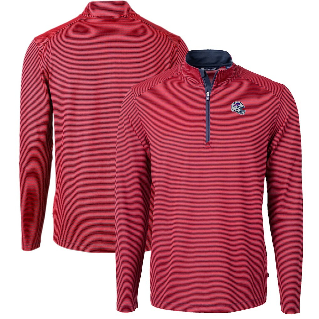 Buffalo Bills Cutter & Buck Big & Tall Virtue Eco Pique Micro Stripe Tri-Blend Quarter-Zip Jacket - Red - NFL