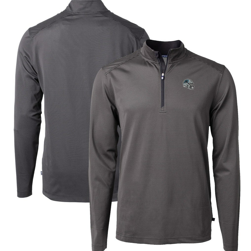Carolina Panthers Cutter & Buck Big & Tall Virtue Eco Pique Micro Stripe Tri-Blend Quarter-Zip Jacket - Black - NFL