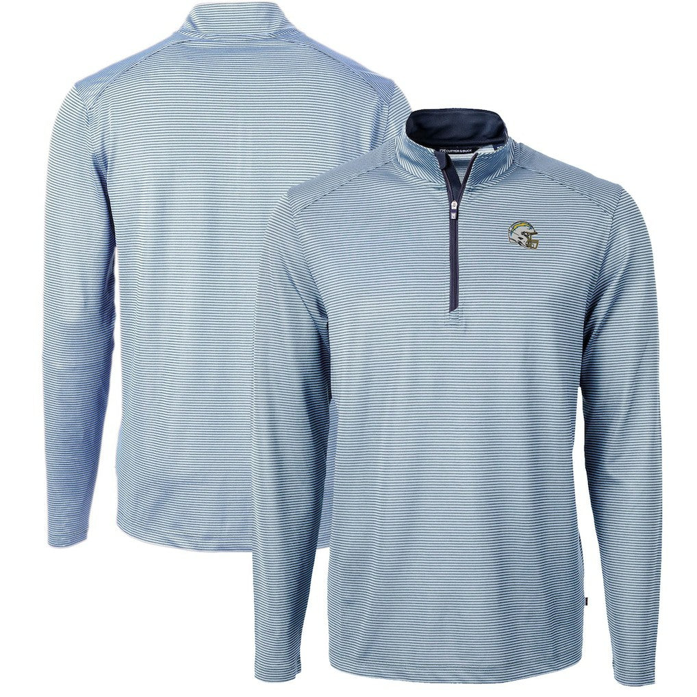 Los Angeles Chargers Cutter & Buck Big & Tall Virtue Eco Pique Micro Stripe Tri-Blend Quarter-Zip Jacket - Powder Blue - NFL