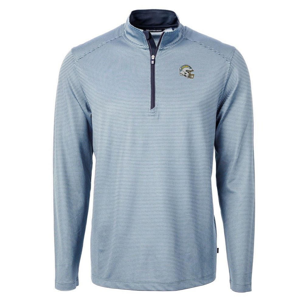Los Angeles Chargers Cutter & Buck Big & Tall Virtue Eco Pique Micro Stripe Tri-Blend Quarter-Zip Jacket - Powder Blue - NFL