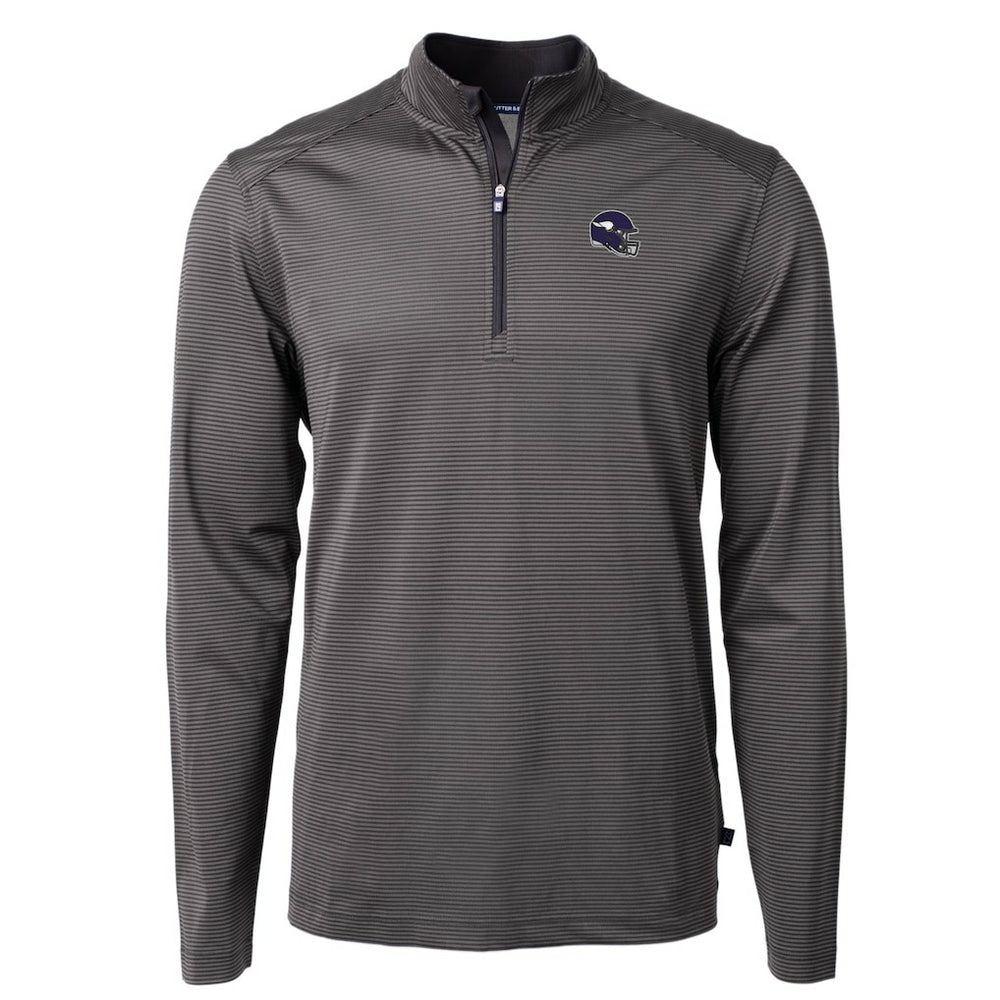 Minnesota Vikings Cutter & Buck Big & Tall Virtue Eco Pique Micro Stripe Tri-Blend Quarter-Zip Jacket - Black - NFL