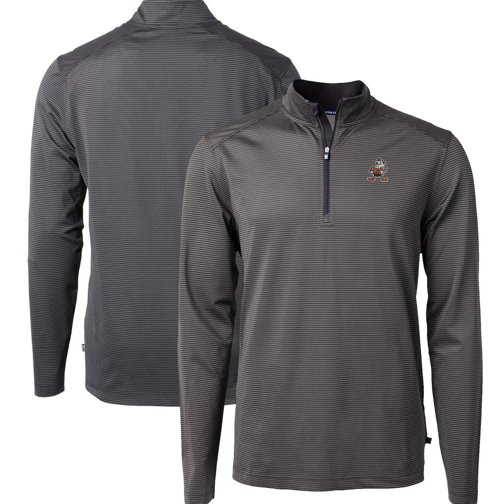 Cleveland Browns Cutter & Buck Big & Tall Virtue Eco Pique Micro Stripe Tri-Blend Quarter-Zip Jacket - Black - NFL