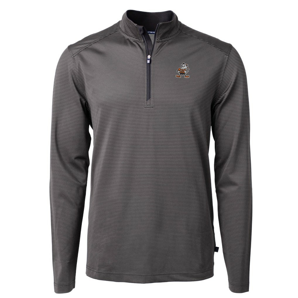 Cleveland Browns Cutter & Buck Big & Tall Virtue Eco Pique Micro Stripe Tri-Blend Quarter-Zip Jacket - Black - NFL