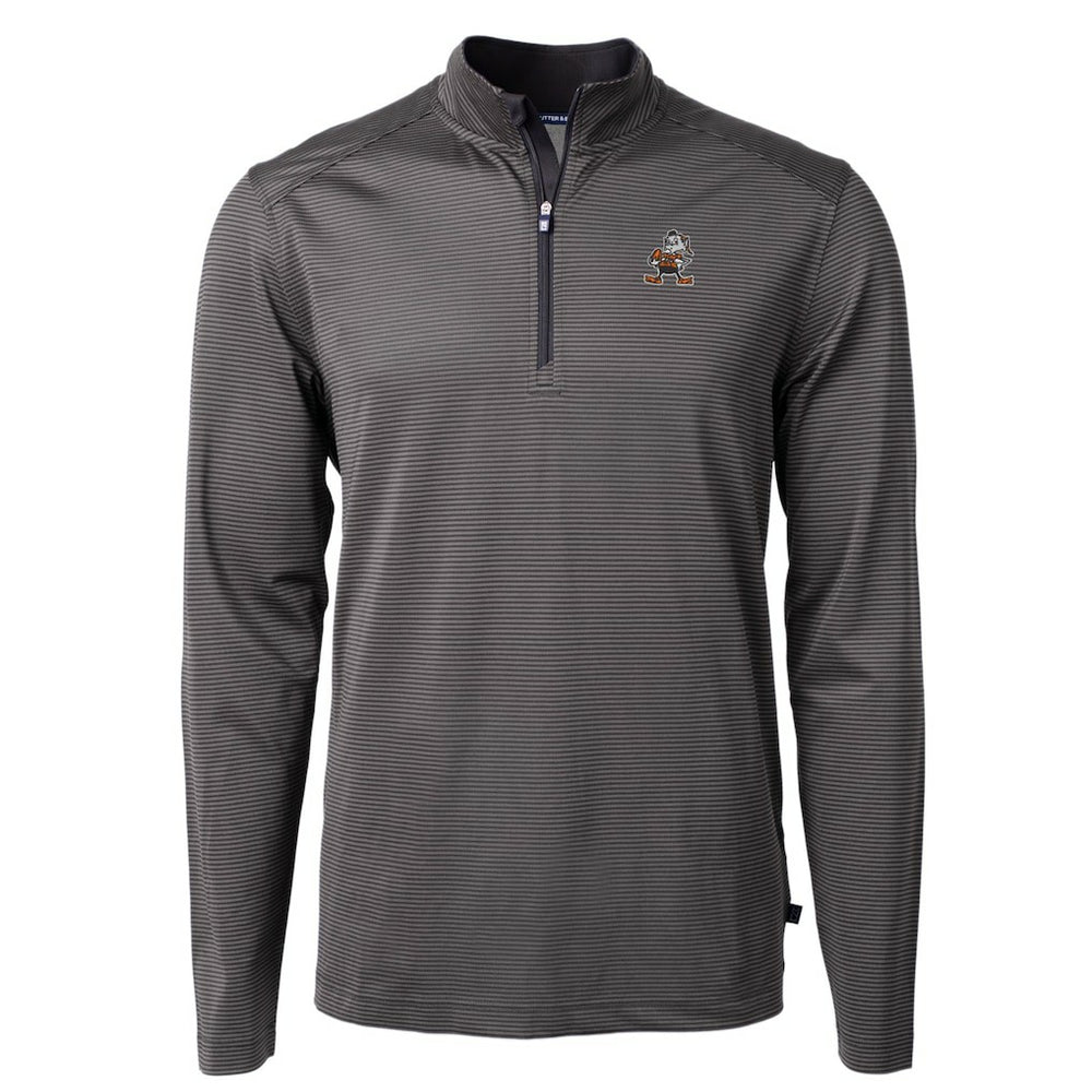 Cleveland Browns Cutter & Buck Big & Tall Virtue Eco Pique Micro Stripe Tri-Blend Quarter-Zip Jacket - Black - NFL