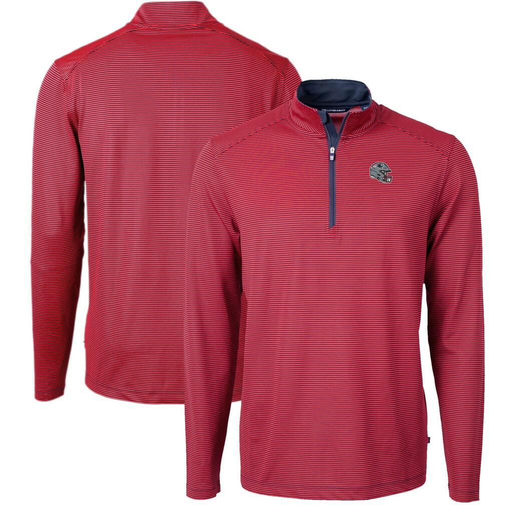 New England Patriots Cutter & Buck Big & Tall Virtue Eco Pique Micro Stripe Tri-Blend Quarter-Zip Jacket - Red - NFL