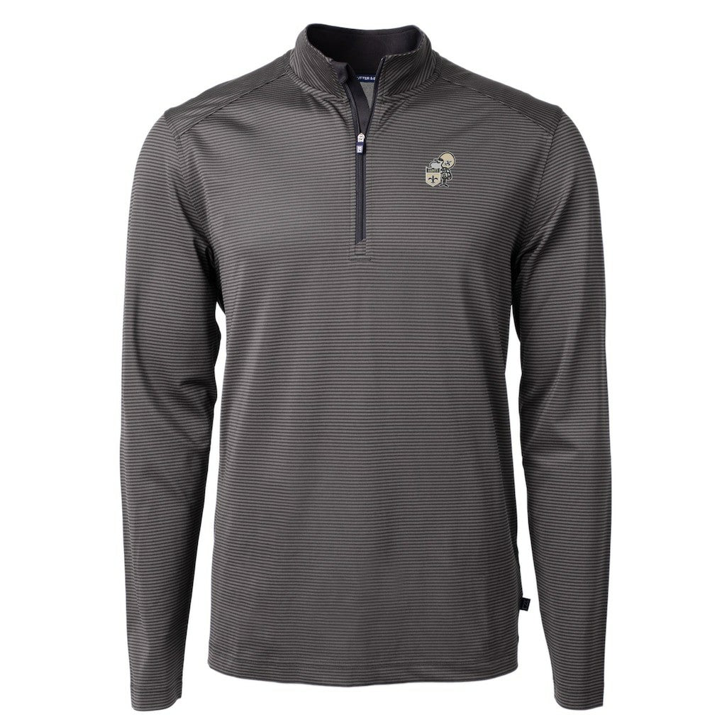 New Orleans Saints Cutter & Buck Big & Tall Virtue Eco Pique Micro Stripe Tri-Blend Quarter-Zip Jacket - Black - NFL