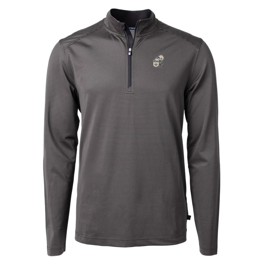 New Orleans Saints Cutter & Buck Big & Tall Virtue Eco Pique Micro Stripe Tri-Blend Quarter-Zip Jacket - Black - NFL