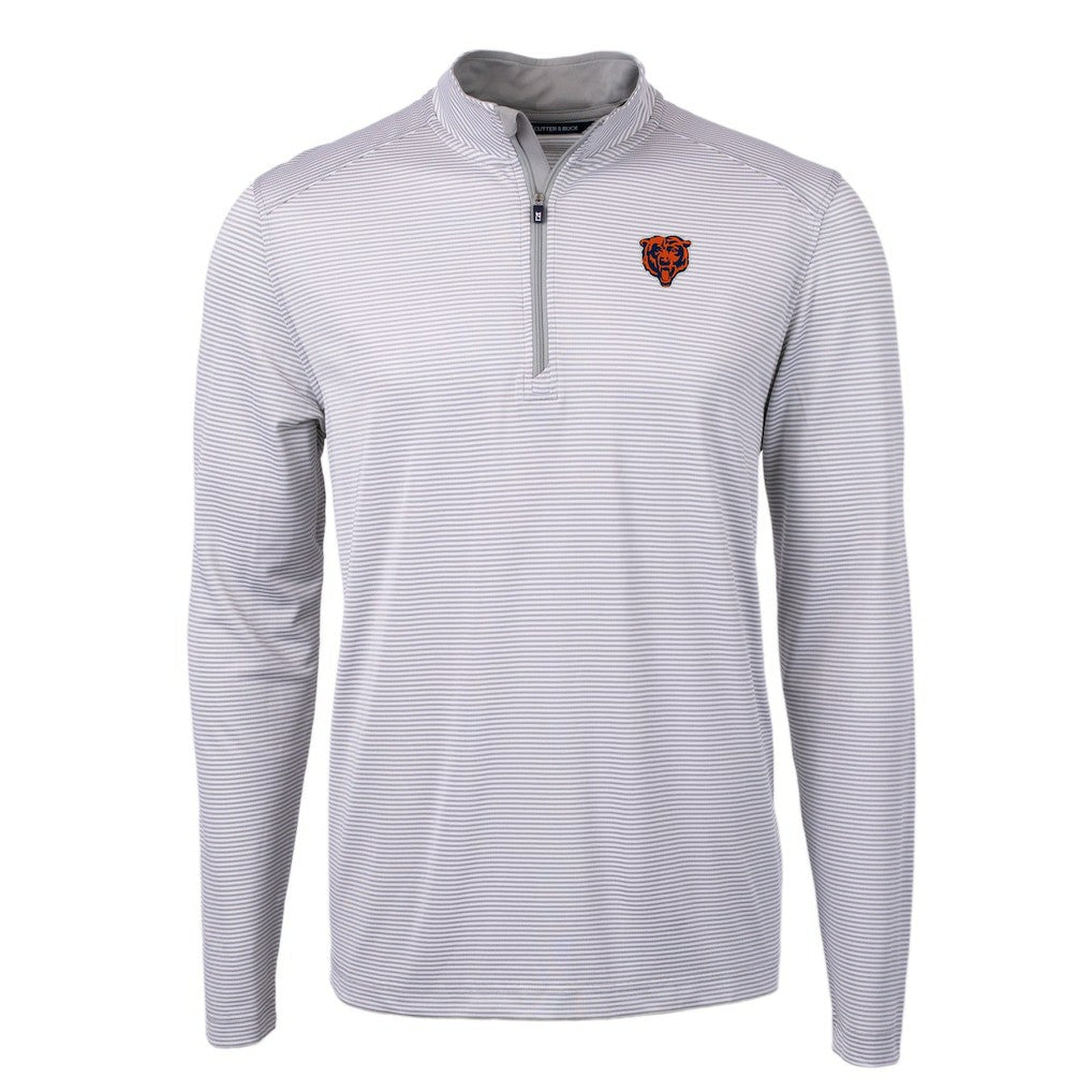 Chicago Bears Cutter & Buck Big & Tall Virtue Eco Pique Micro Stripe Tri-Blend Quarter-Zip Jacket - Gray - NFL