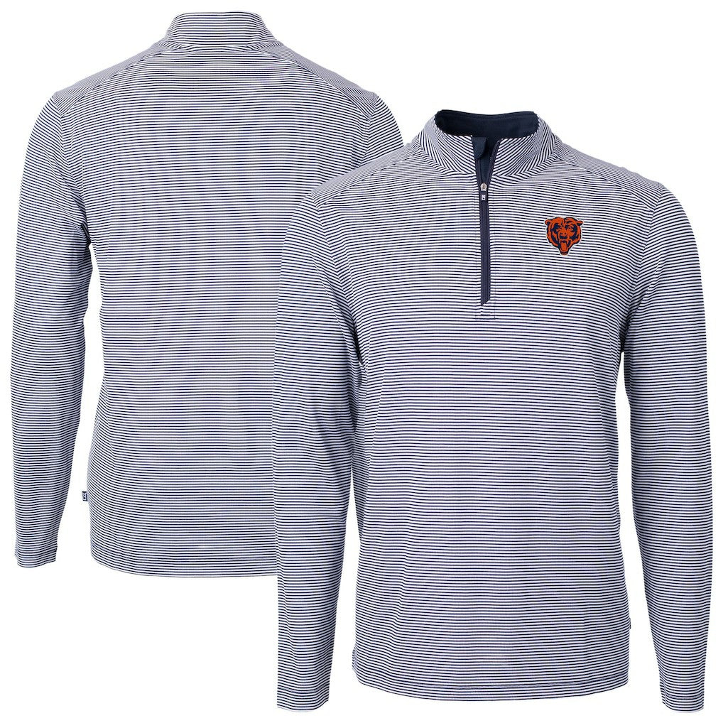 Chicago Bears Cutter & Buck Big & Tall Virtue Eco Pique Micro Stripe Tri-Blend Quarter-Zip Jacket - Navy - NFL