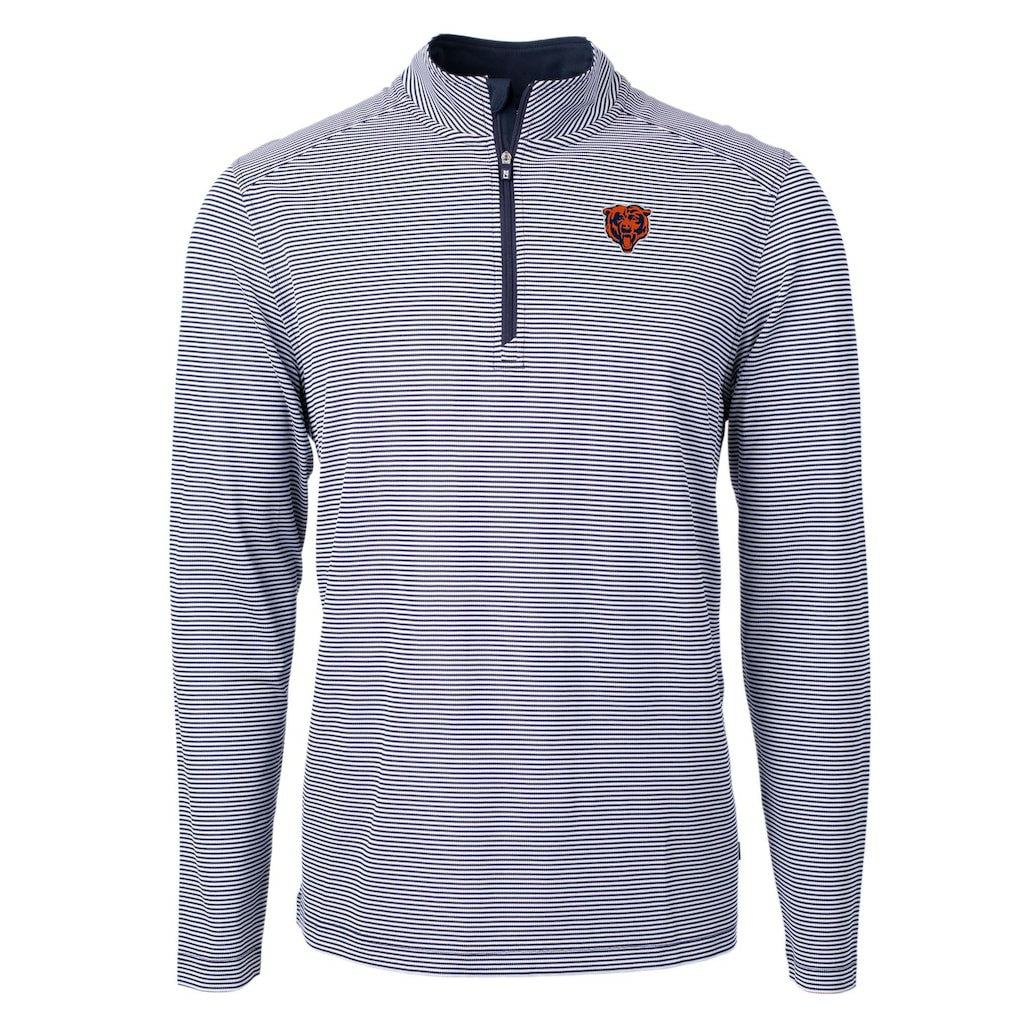 Chicago Bears Cutter & Buck Big & Tall Virtue Eco Pique Micro Stripe Tri-Blend Quarter-Zip Jacket - Navy - NFL