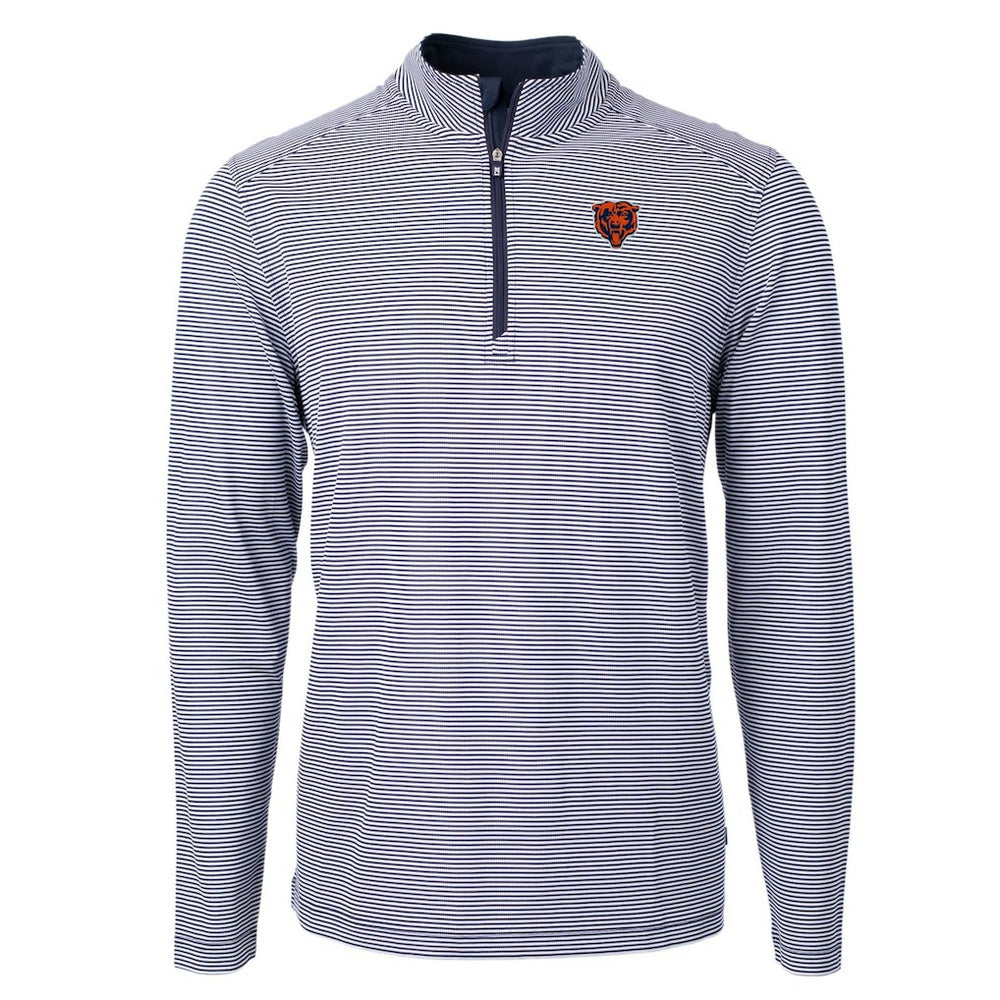 Chicago Bears Cutter & Buck Big & Tall Virtue Eco Pique Micro Stripe Tri-Blend Quarter-Zip Jacket - Navy - NFL