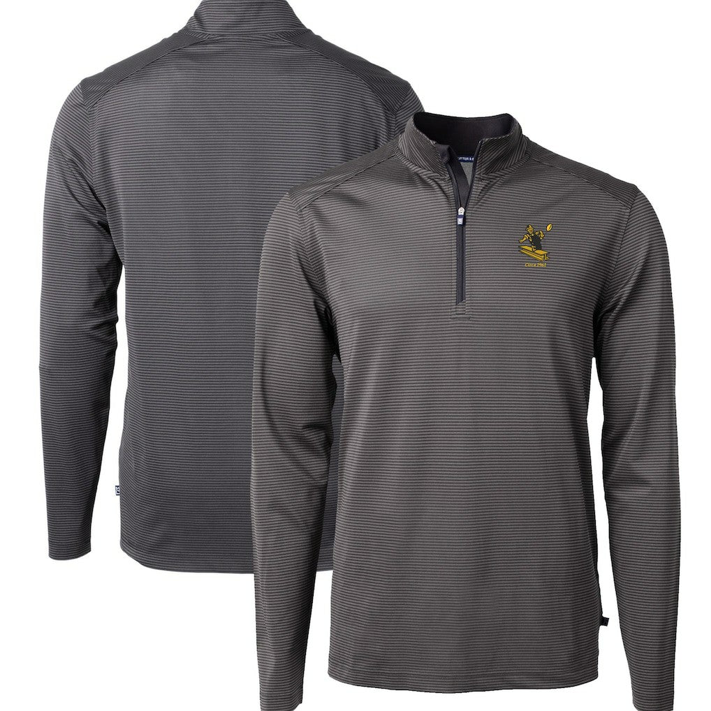 Pittsburgh Steelers Cutter & Buck Big & Tall Virtue Eco Pique Micro Stripe Tri-Blend Quarter-Zip Jacket - Black - NFL