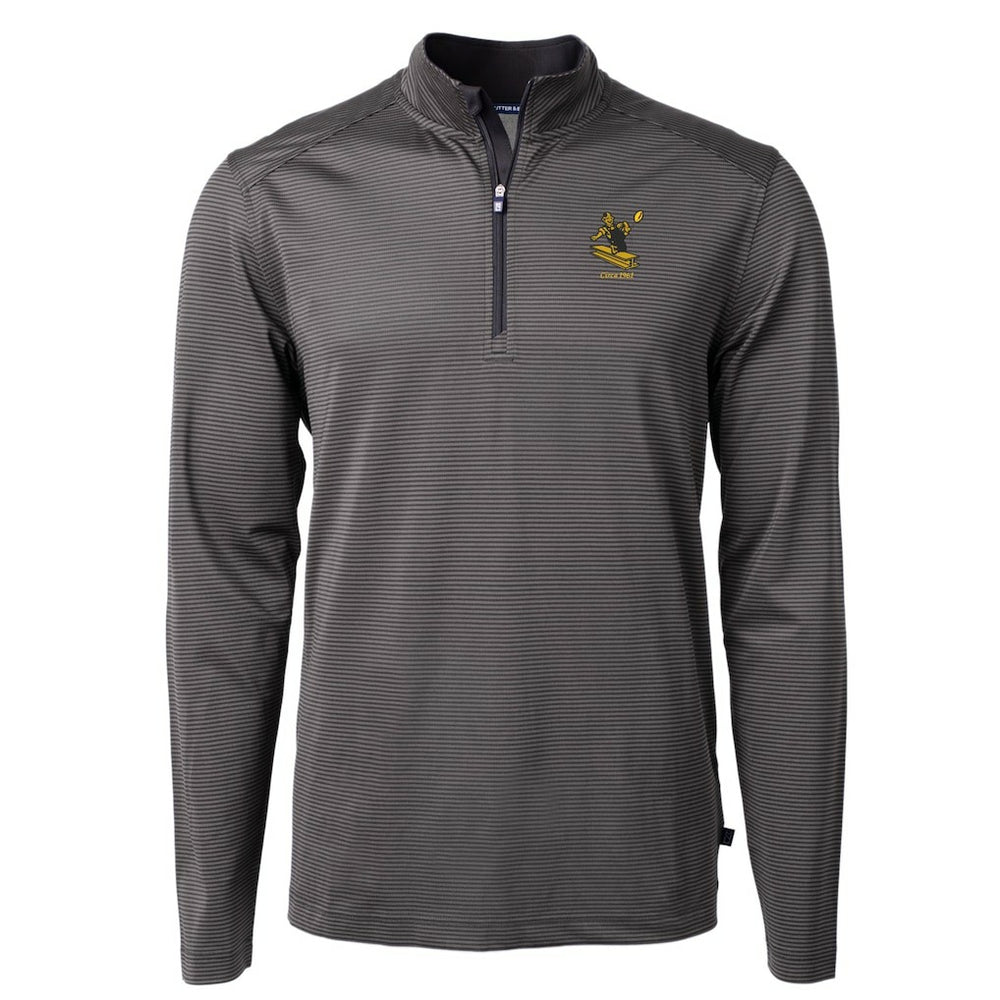 Pittsburgh Steelers Cutter & Buck Big & Tall Virtue Eco Pique Micro Stripe Tri-Blend Quarter-Zip Jacket - Black - NFL