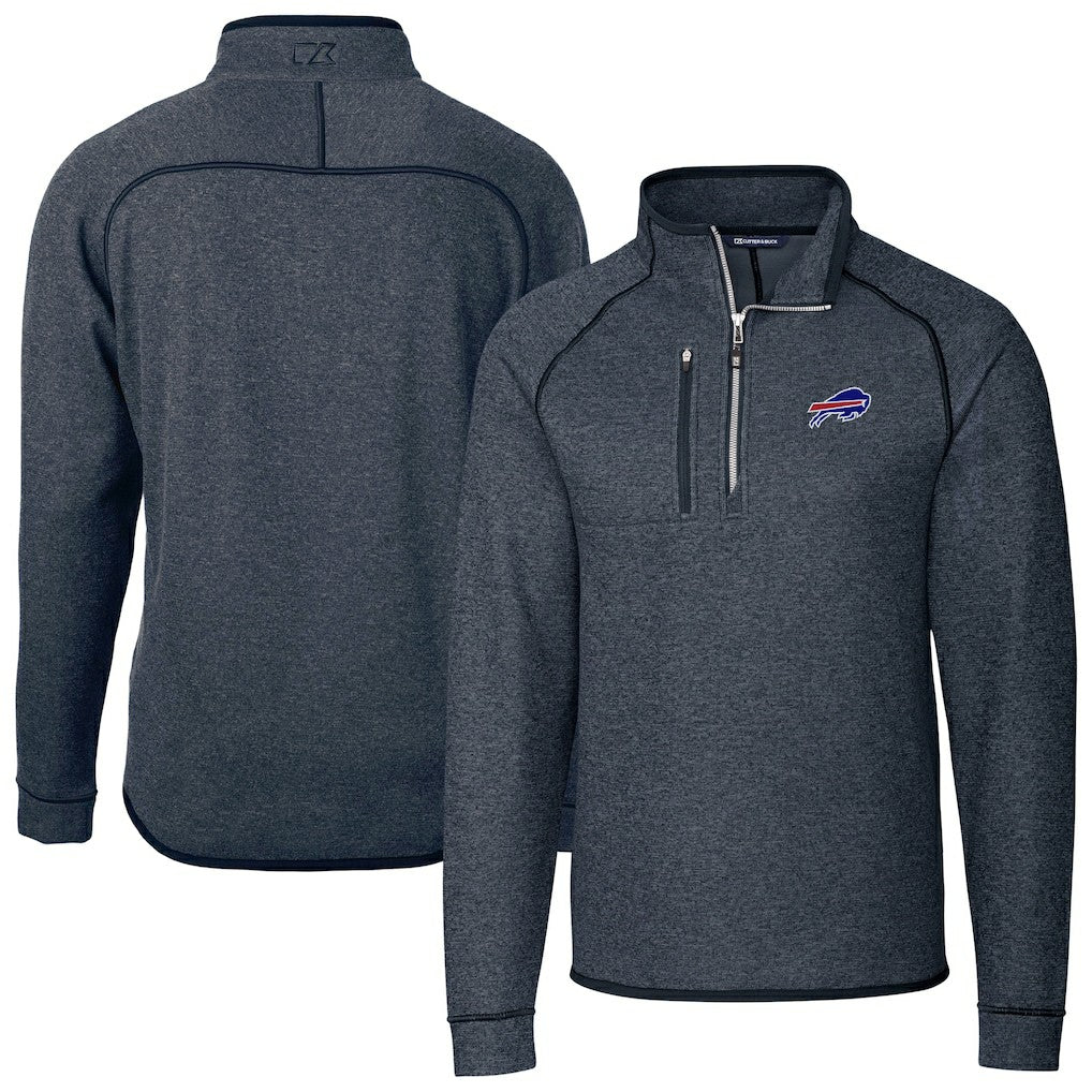 Buffalo Bills Cutter & Buck Big & Tall Mainsail Sweater-Knit Half-Zip Jacket - Heather Navy - NFL