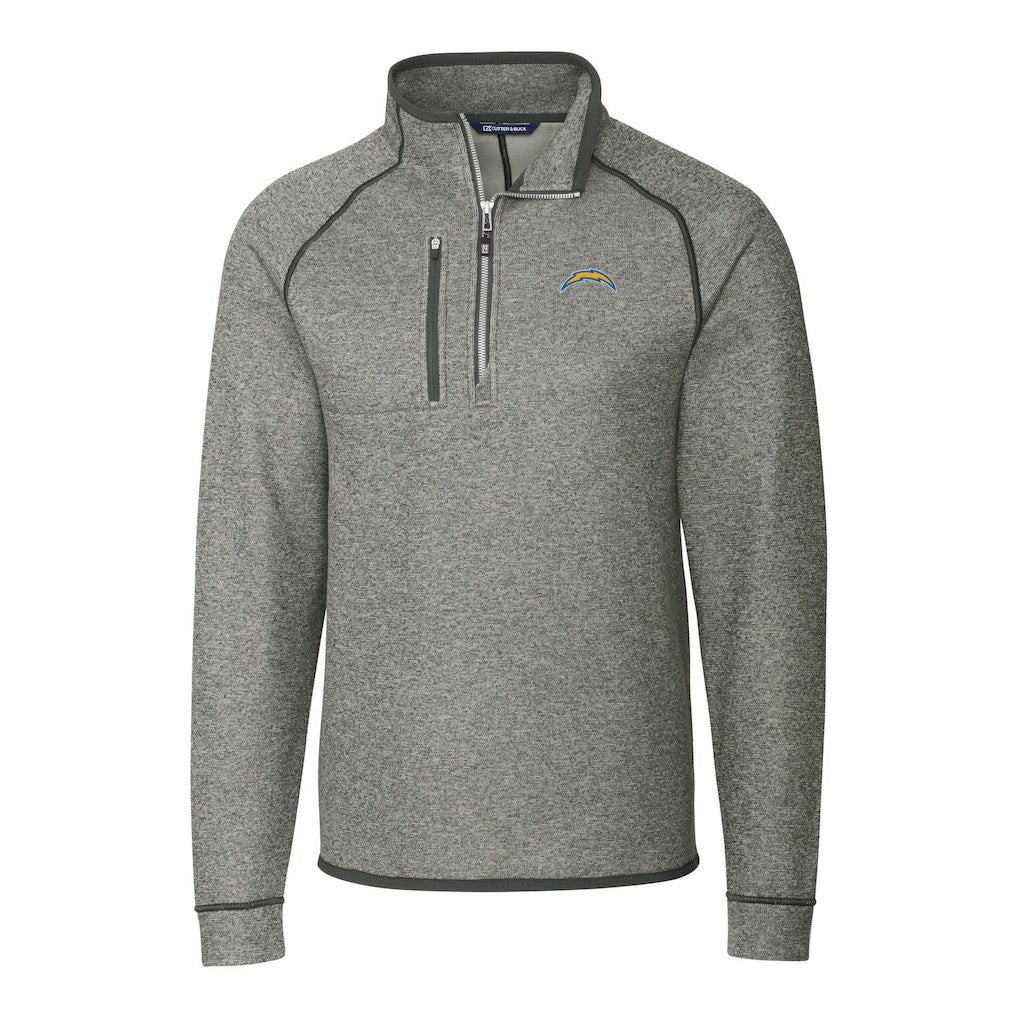 Los Angeles Chargers Cutter & Buck Big & Tall Mainsail Sweater-Knit Raglan Half-Zip Jacket - Heather Gray - NFL