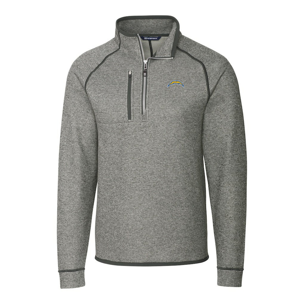 Los Angeles Chargers Cutter & Buck Big & Tall Mainsail Sweater-Knit Raglan Half-Zip Jacket - Heather Gray - NFL