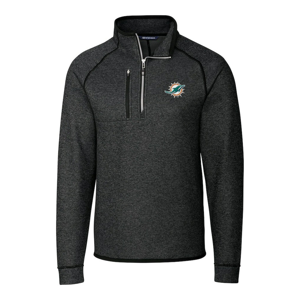 Miami Dolphins Cutter & Buck Big & Tall Mainsail Sweater-Knit Half-Zip Jacket - Heather Charcoal - NFL