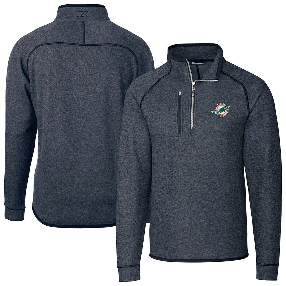 Miami Dolphins Cutter & Buck Big & Tall Mainsail Sweater-Knit Half-Zip Jacket - Heather Navy - NFL